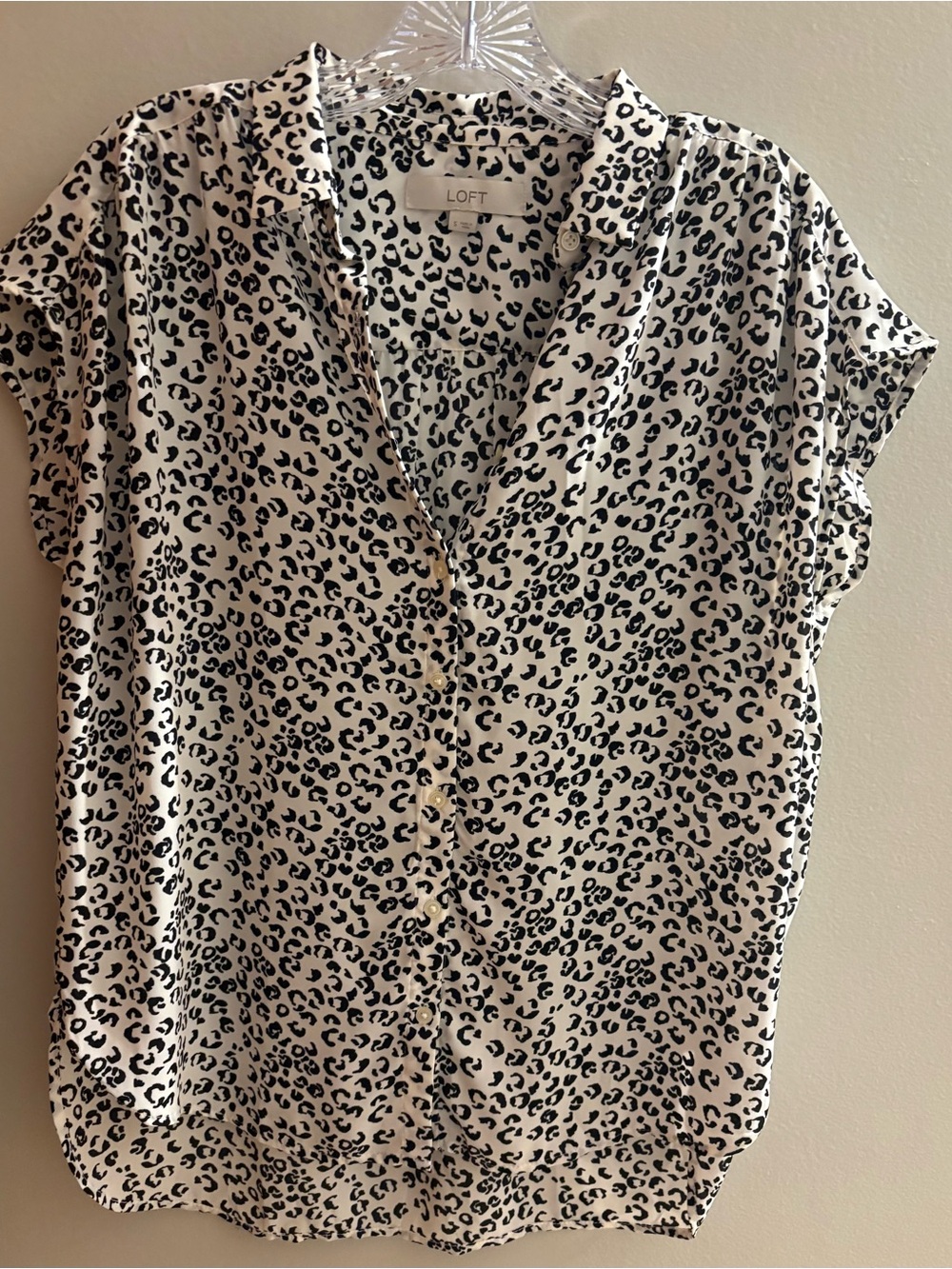 LOFT Black & White Leopard Print Cap Sleeve Blouse
